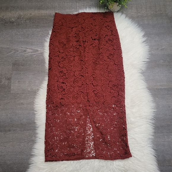Zara Lace Eyelet Rust Midi Pencil Skirt size small - Picture 8 of 13